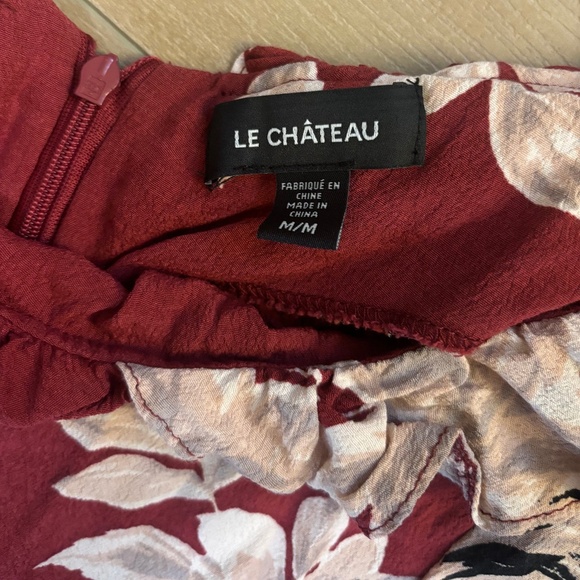 2 for $20 le chateau Red Floral Dress with Ruffles EUC - Picture 3 of 5
